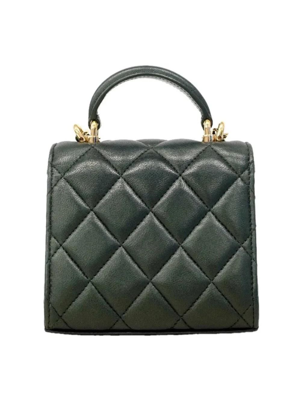 Chanel Handbag Quilted Lambskin Dark Green Champagne Gold 2-Way